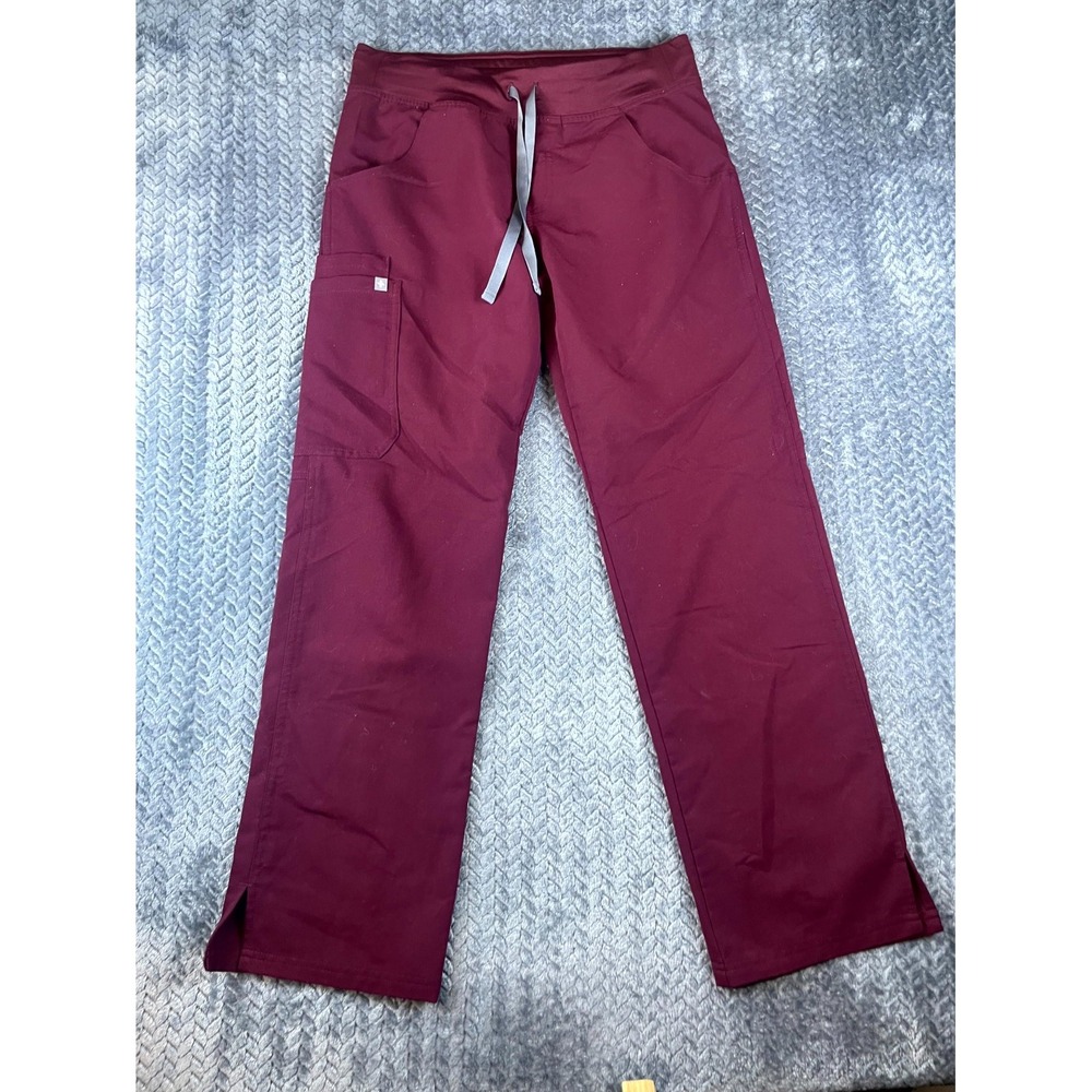 FIGS Kade Straight-Leg Scrub Pants Womens Small Burgundy T21004P Drawstring